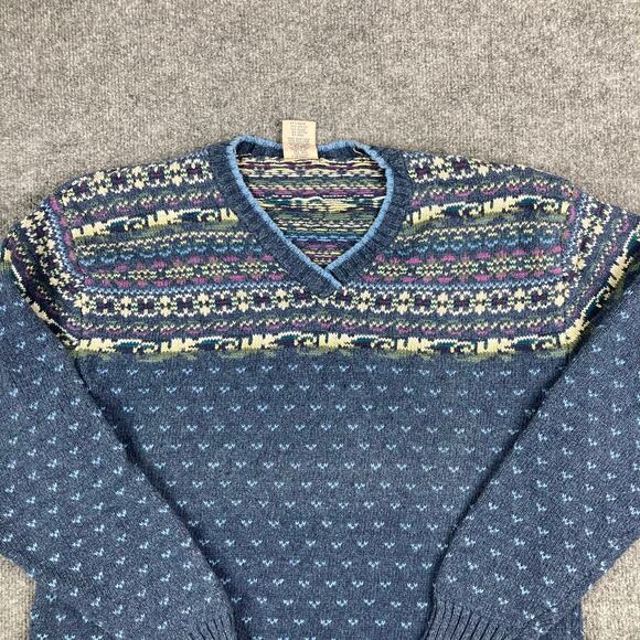 High Sierra Sweaters - High Sierra Sweater Womens Size L Blue Multicolor V-Neck Fair Isle Knit Pullover